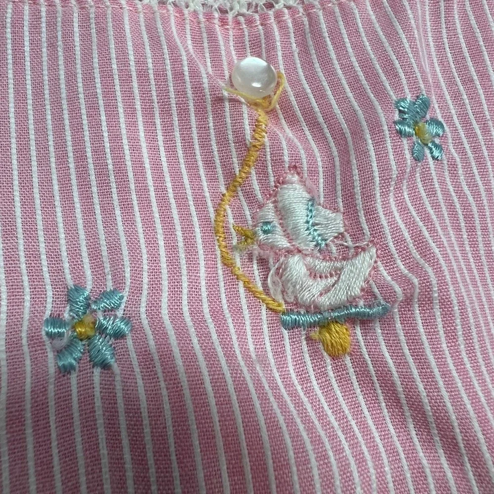 Tiny Tots Originals 2-Piece Outfit Pink Seersucker Embroidered Duck Vintage 6-9M